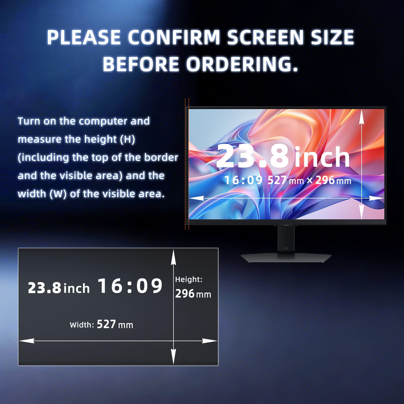 23.8 Pollici 16:9 Nanoadsorbimento Filtro Privacy Premium, Rimovibile Anti Luce Blu/Antiriflesso/Anti UV, Pellicola de Protezione per 23.8" Monitor/Laptop Computer
