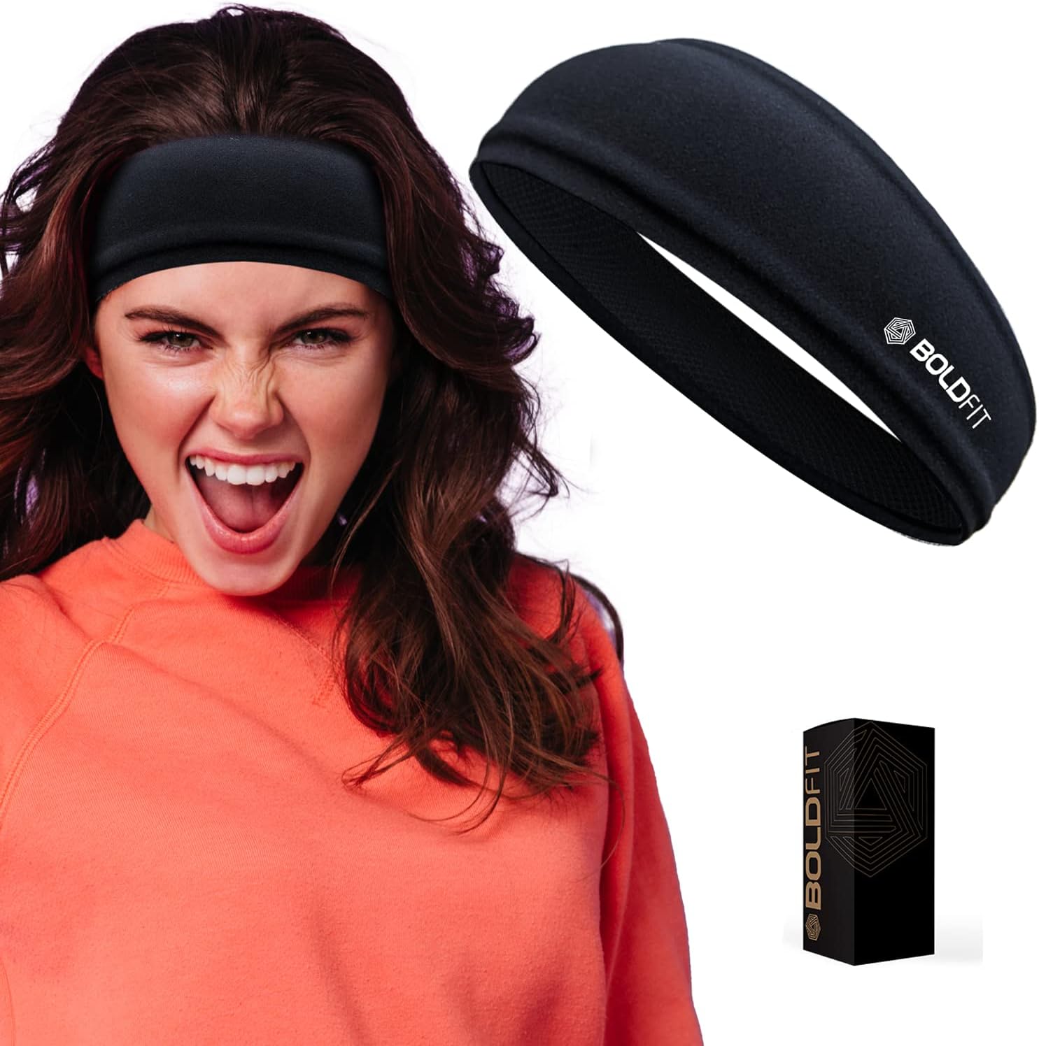 Boldfit Men's Headbands Sports Head Bandana Unisex Gym Headband for Men Workout Running - Breathable Non-Slip Quick Dry Headband for Men Long Hair Headband - Pro Black