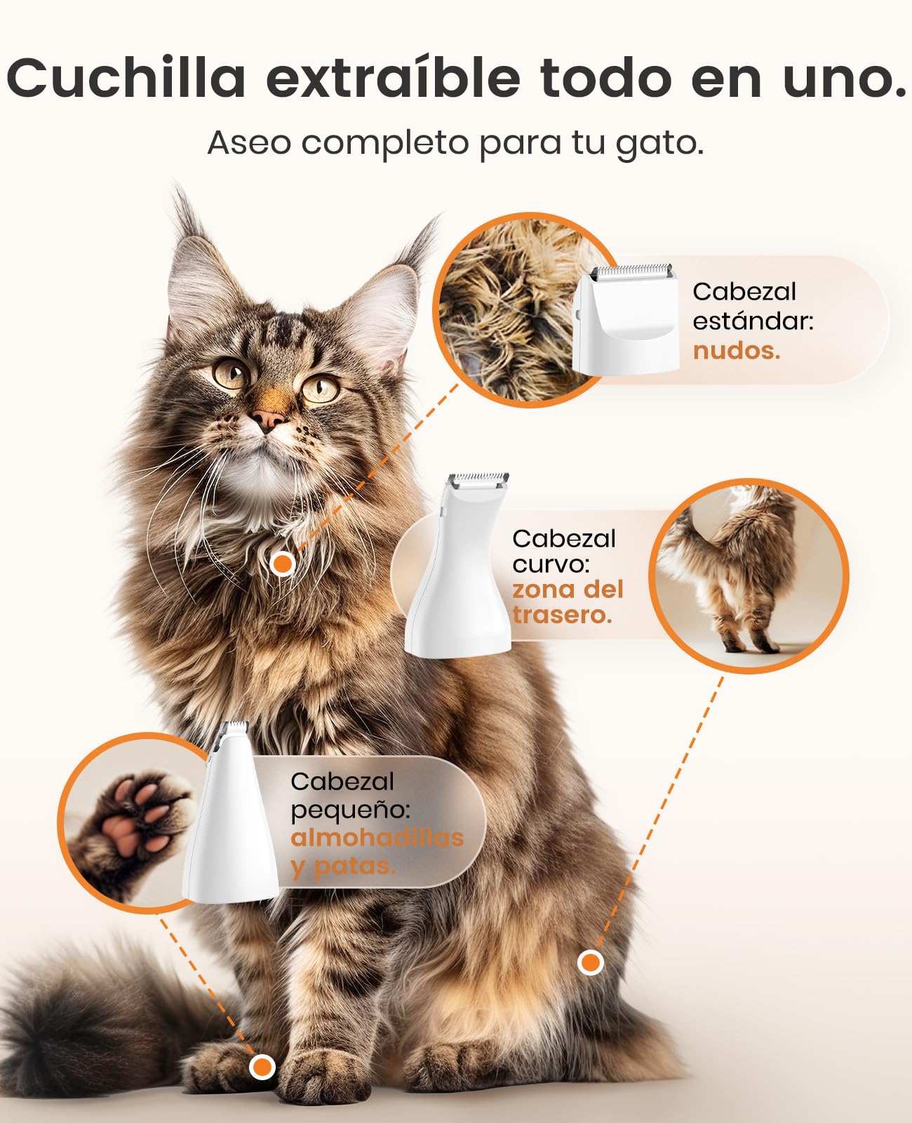 oneisall Juego de afeitadora 3 en 1 para gatos, afeitadora silenciosa para gatos, cortapelos profesional para y perros, para patas, nalgas, anudados, dingleberry (Blanco)