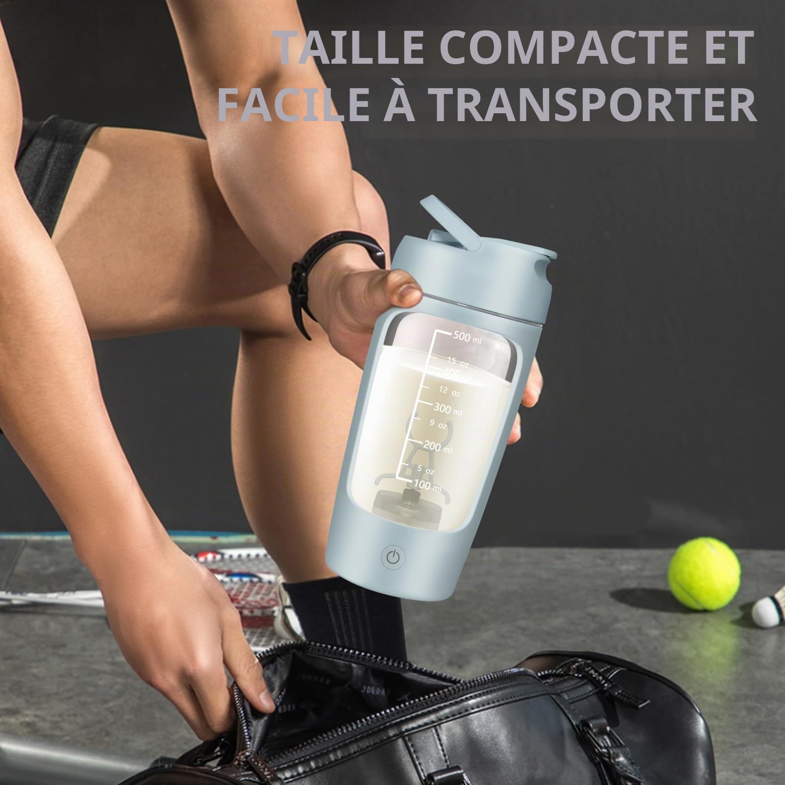Shaker Électrique Protéine, 650ml Shaker Électrique, Compartiment à Poudre | Bouteille Shaker de Protéines Rechargeable USB C, Anti-Fuite, Tritan sans BPA, pour Shake Protéiné, Sport & Fitness, Bleu
