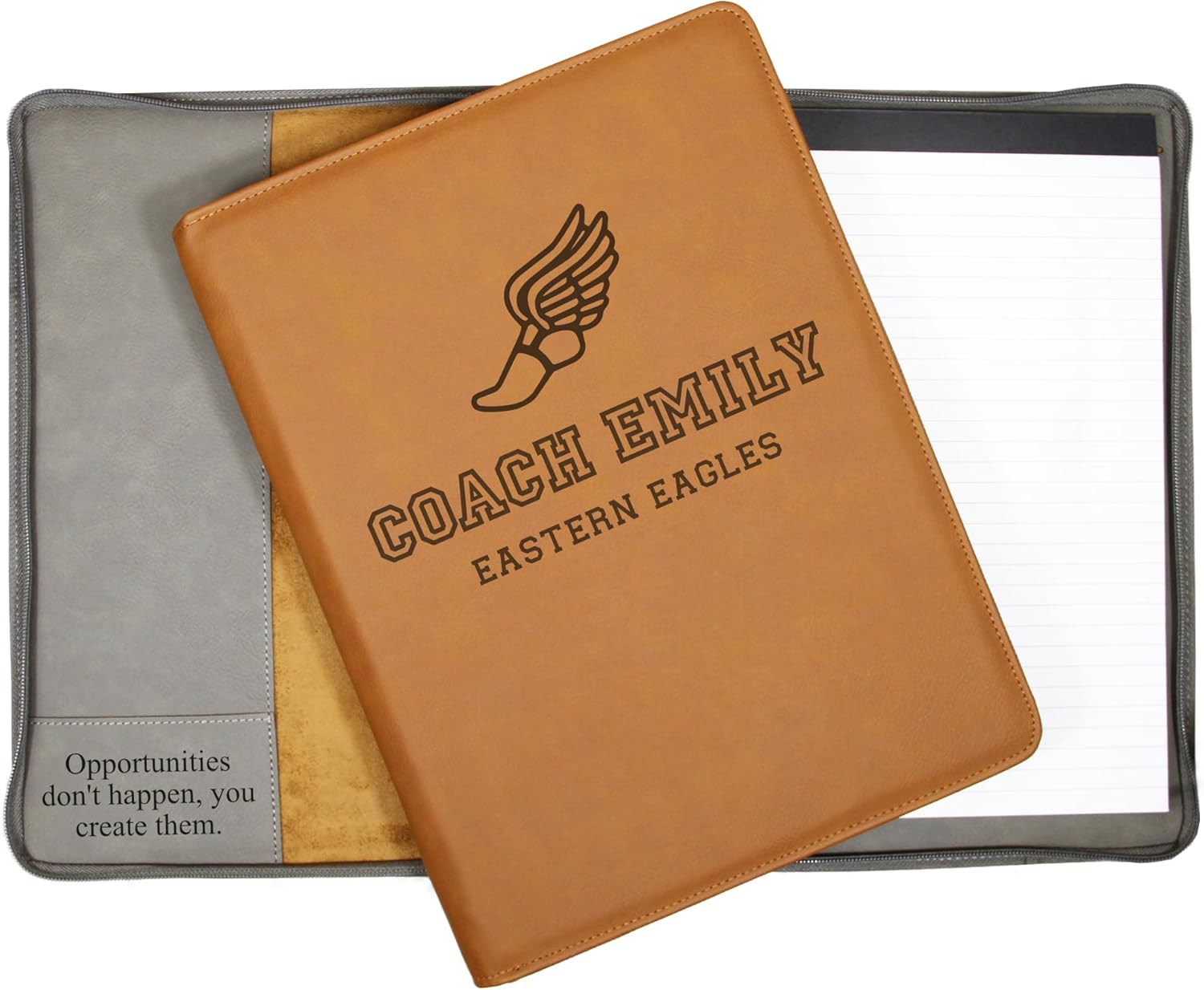 Custom Cross Country and Track Coach Portfolio – Personalized Engraved 9.5x12 Vegan Leather Padfolio – Custom XC or Track Coach Gift for Banquet, Birthday or Retirement – Bluegrass Laserworks