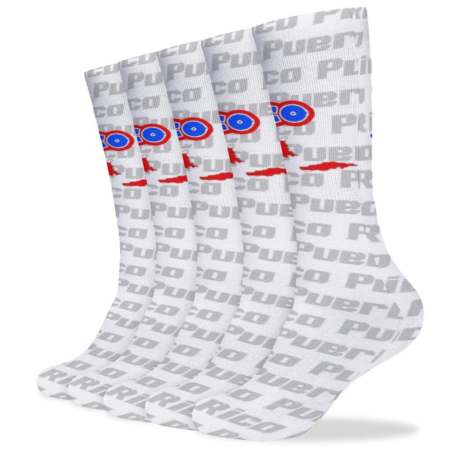 OGHNBV Puerto Rico Pattern Retro 5PCS Unisex Crew Socks Athletic Stockings Knee High Socks