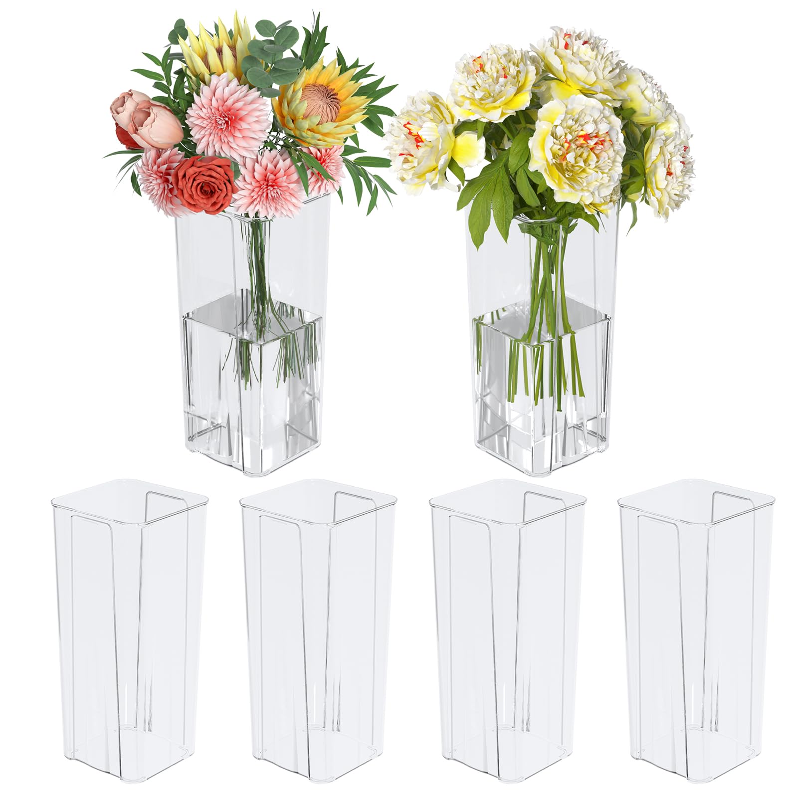 Vases en acrylique transparent pour centres de table carrés décoratifs en plastique