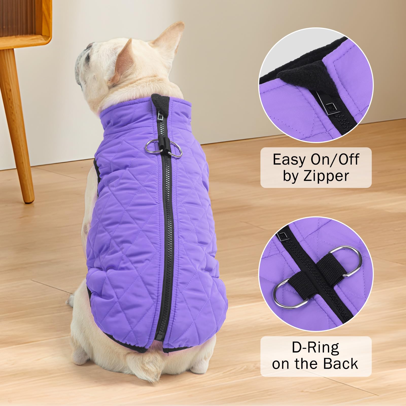 SCENEREAL Chaqueta cálida para perro, abrigo de invierno con arnés, impermeable, chaleco acolchado de forro polar, resistente al viento, ropa de nieve para perros pequeños a medianos
