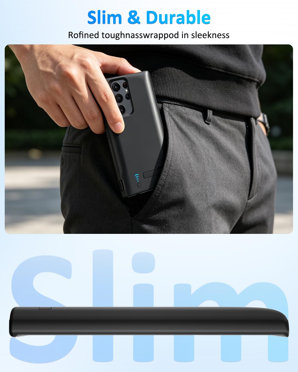 Funda de batería para Samsung Galaxy S22 Ultra, 5000 mAh, cargador rápido portátil, batería externa recargable inteligente para Galaxy S22 Ultra, color negro
