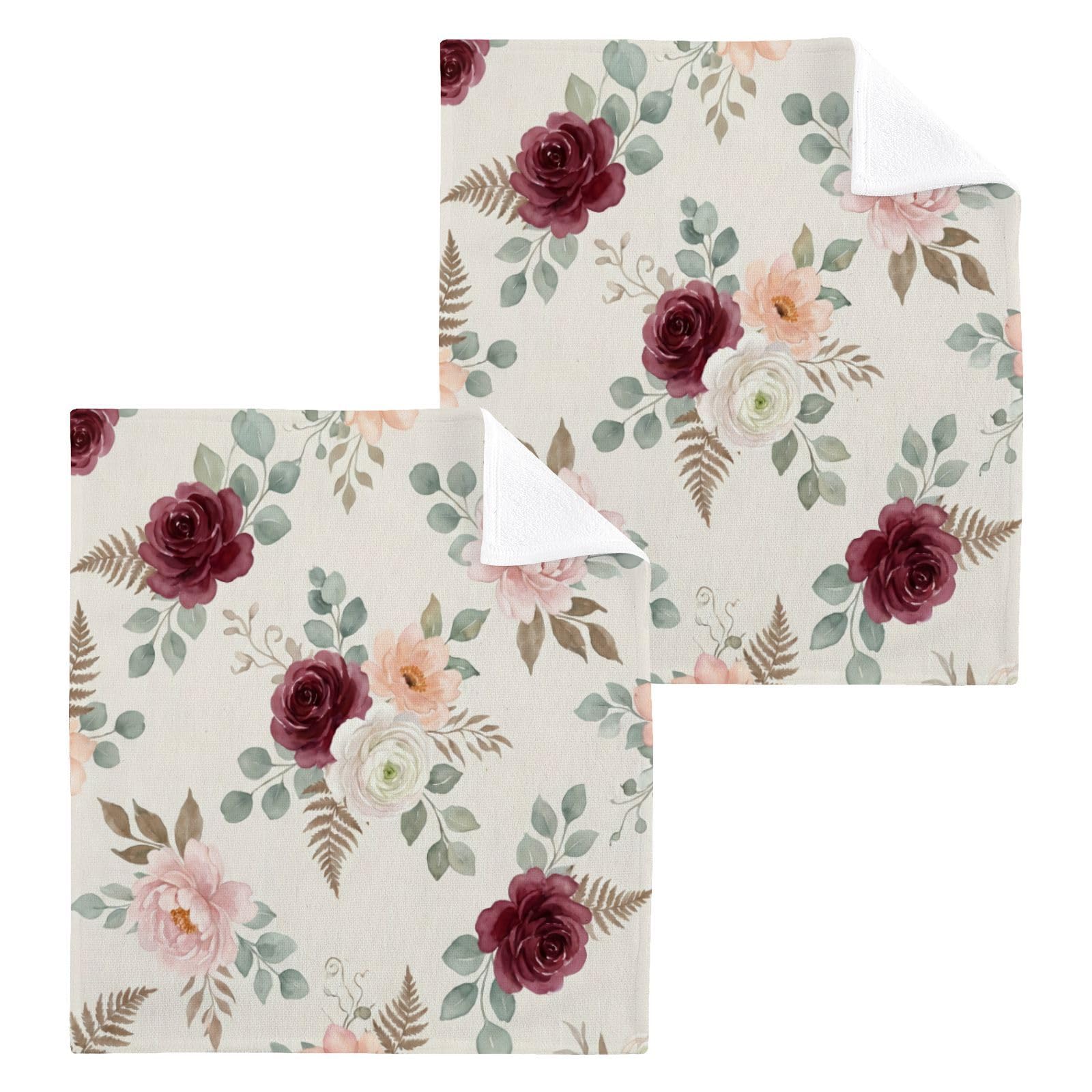 BOESI Rose Pattern 12x12in Cotton Washcloth,Face Towel