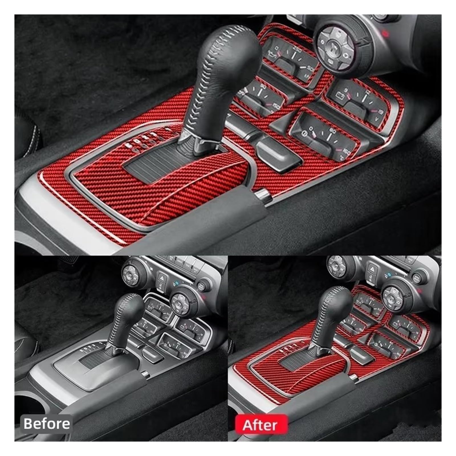 Osłona wewnętrzna zamiennik do Chevroleta do Camaro 2010, 2011, 2012, 2013, 2014, 2015, panel zmiany biegów samochodu, dekoracja, naklejka z włókna węglowego (Styl A, czerwona) (Styl B(czarny)