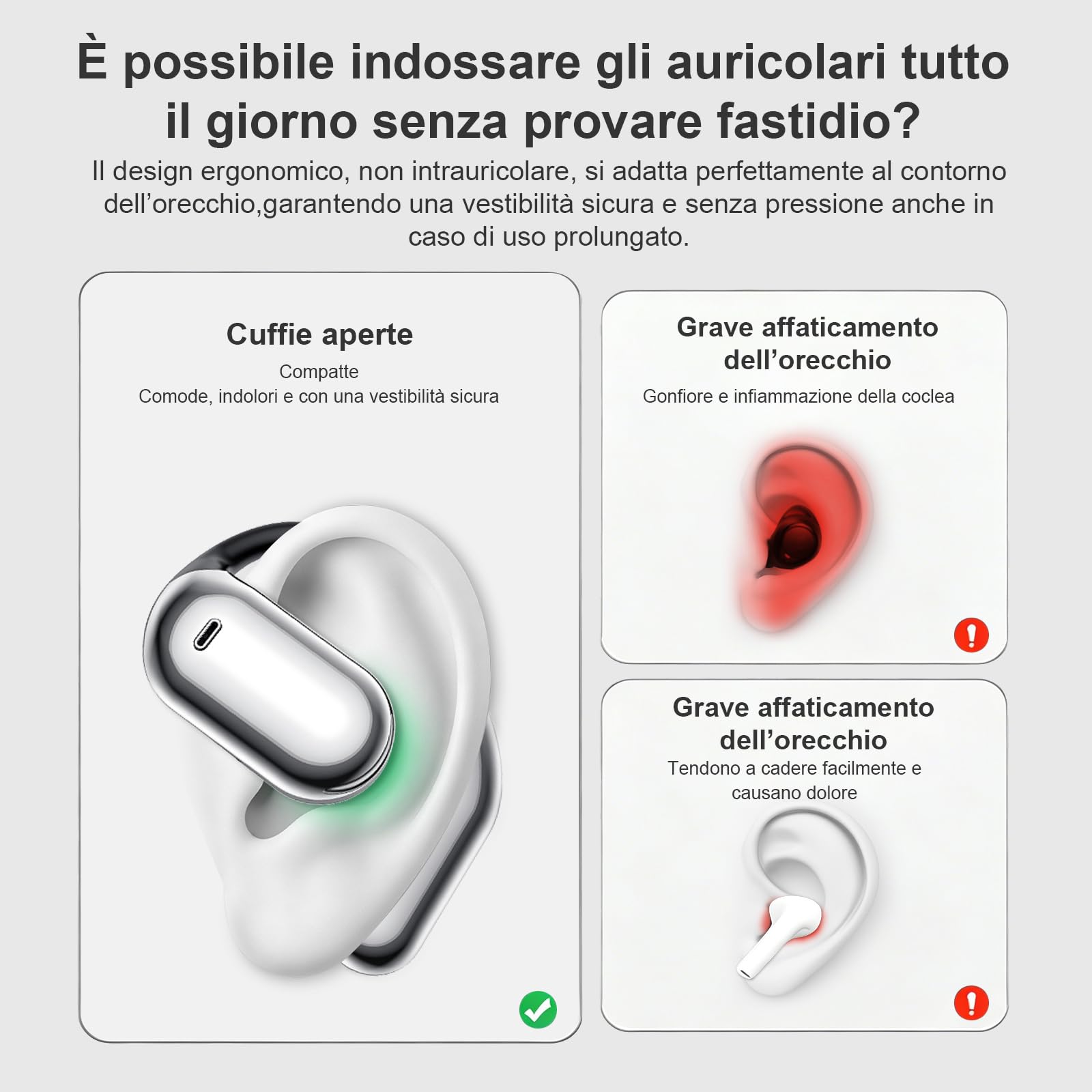 Cuffie Open Ear Bluetooth 6.1 con IA, 50 Ore Auricolari Sportive con Ganci Auricolari Flessibili, Touch Intelligente, Ricarica Rapida 1 Ora, Custodia Ricarica Doppio LED Cuffie Running Senza Filo