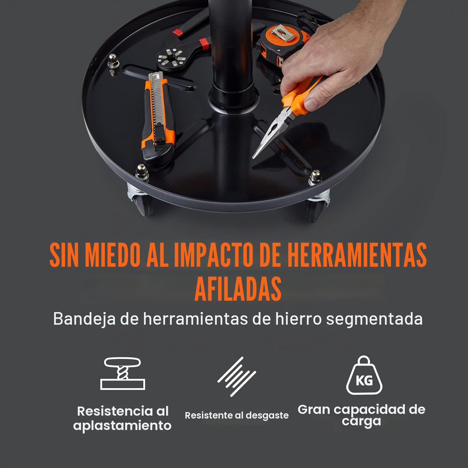 VEVOR Taburete de Taller Móvil Carga de 113,4 kg Taburete Mecánico con Ruedas Asiento de Taller Altura Ajustable con Bandeja de Herramientas Marco Resistente Cómodo Asiento Acolchado para Automóvil