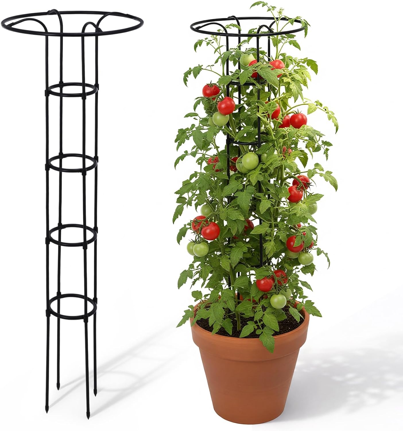 2 Pcs 63 Inch Garden Obelisk Trellis for Climbing Plants Outdoor, Mushroom Top Flower Trellis Rustproof Metal Tomato Trellises for Potted Plants Rose Climbing Vine Tomato Cucumber Grape