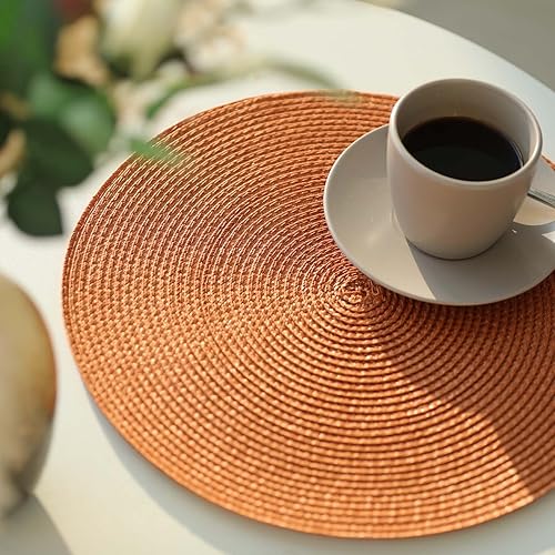 Miniatura 3 de FunWheat Juego de 6 manteles individuales redondos trenzados para mesas de comedor, tejidos, lavables, antideslizantes, pequeños de 13 pulgadas (S