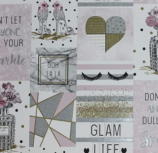 Amazon Glam Lifeコラージュ壁紙ピンクarthouse 壁紙