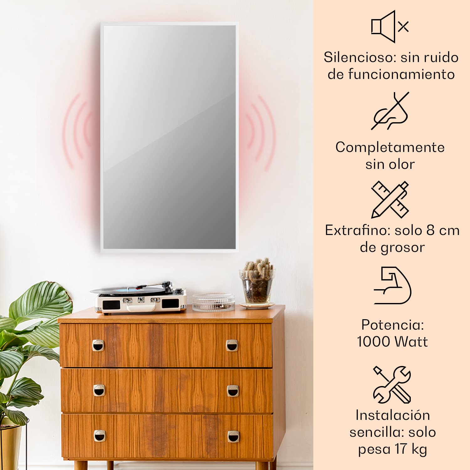Klarstein Radiador Electrico Bajo Consumo con Panel de Infrarrojos, 1000W para Casa, Estufa Portátil con WiFi y Control por App, Detección Ventanas Abiertas, Calefactor Baño con Termostato, IP24