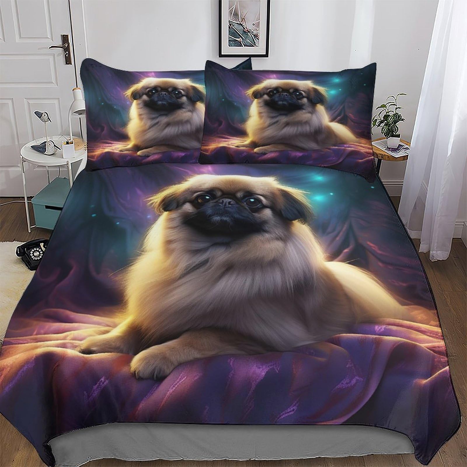 Housse de couette motif chien 3D sans repassage parure lit microtier respirante pour literie king