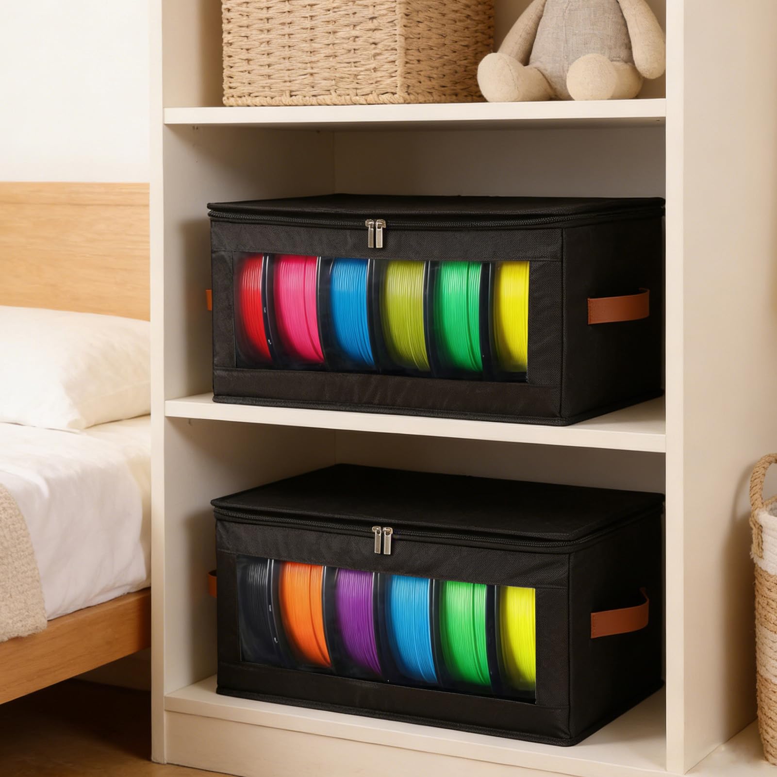 Fabater Almacenamiento Versátil de Suministros de Impresión 3D, Tela Duradera, Capacidad para 24 Rollos de Filamento para una Organización Eficiente de las Manualidades en Casa (BLACK)