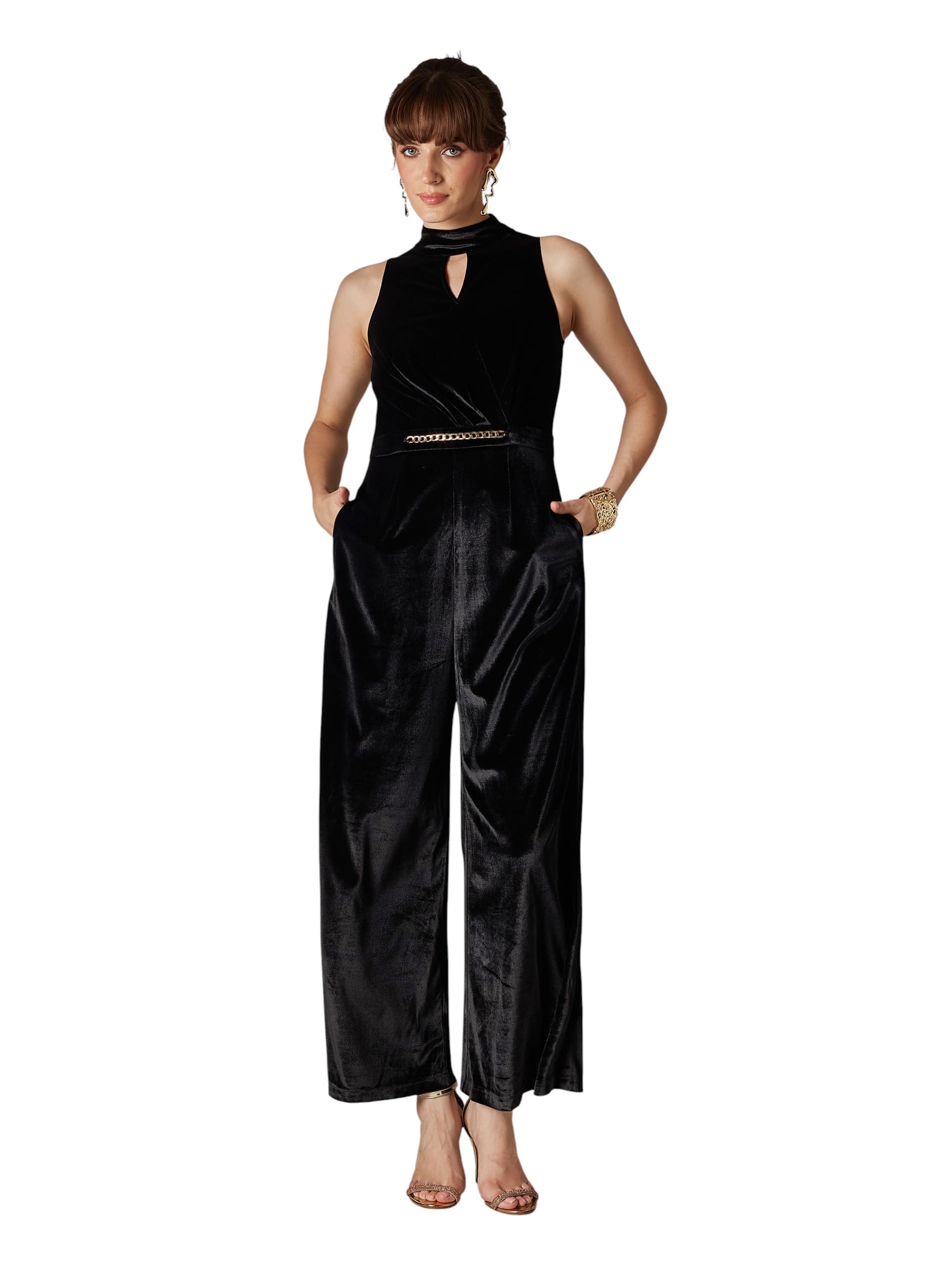 miss chase Women's Choker Neck Sleeveless Pleated Regular Jumpsuit-picture-36