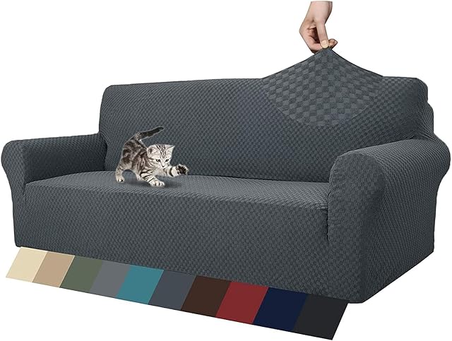 MAXIJIN Newest Jacquard Sofa Covers for 3 Seater, Super Stretch Non Slip Couch Cover for Dogs Pet Friendly 1-Piece Elastic Furniture Protector Sofa Slipcovers (3 Seater, Dark Grey)