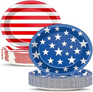 Qyeahkj 50 PCS Patriotic Oval Paper Plates Large 11” Disposable 4th of July American Flag Party Decorations Independence Day Supplies Favor for Veterans Election Day Memorial Day Party Tableware Set