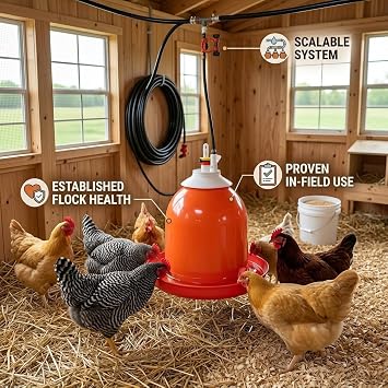 FarmTek Bell-Matic Automatic Poultry Waterer Gravity Feed Drinker | Automatic Gravity Flow System, Heavy-Duty Construction, Consistent Water Supply, Ideal for Poultry & Game Birds