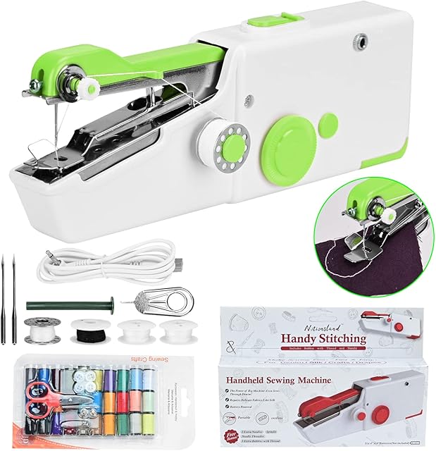 Handheld Sewing Machine with USB Cable, Mini Small Portable Hand Held Sew Machine for Kids Beginners Adult,Emergency Sewing Quick Fix with Bobbin, Needle for Home/Travel DIY(Green)