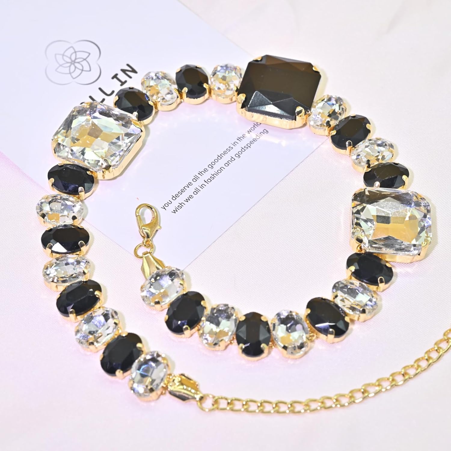 Fashionable Chunky Plated Tennis Rhinestone Statement Necklace Jewelry Set for Women Multicolor gem necklace with Great Sparkle and Shine Design for Women to Easy Match image 2