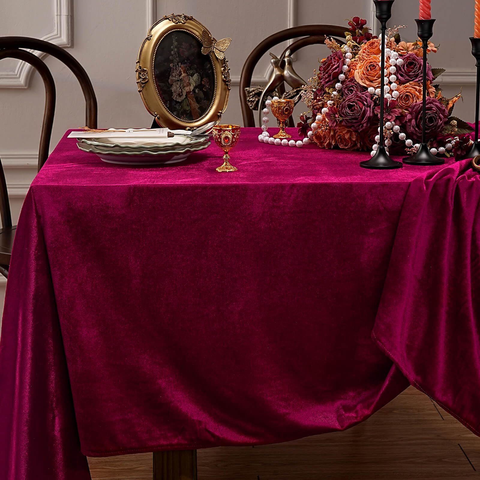 SoarDream Burgundy Velvet Tablecloth, 60x102 in, Rectangular, 100% Polyester