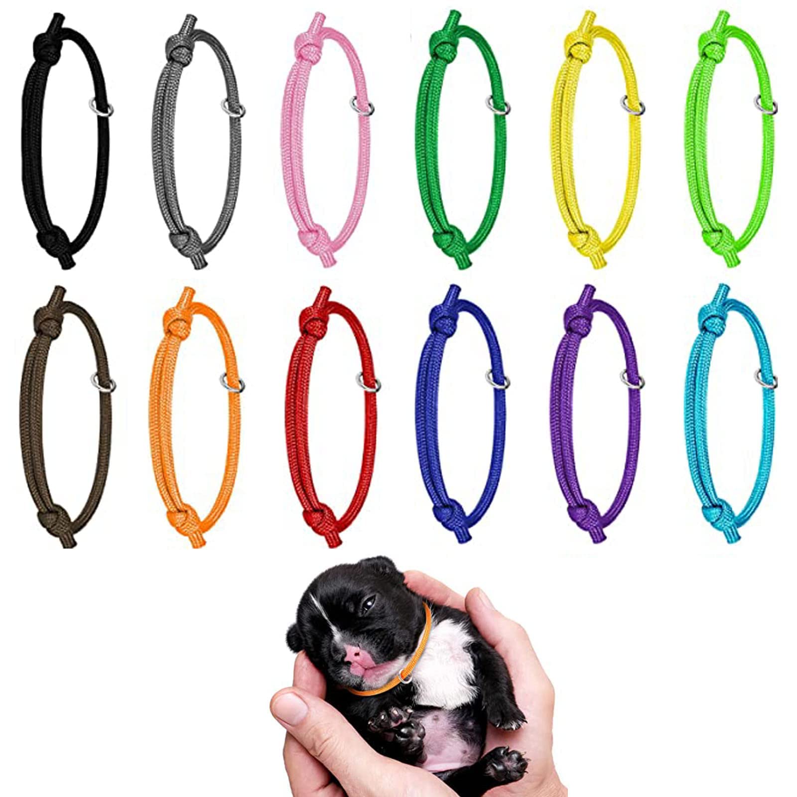 12Pcs Puppy ID Collars,Soft Polyester Adjustable Whelping Collars Puppies for Dog Kitten Newborn Pet,Puppies Supplies,Multi Coloured