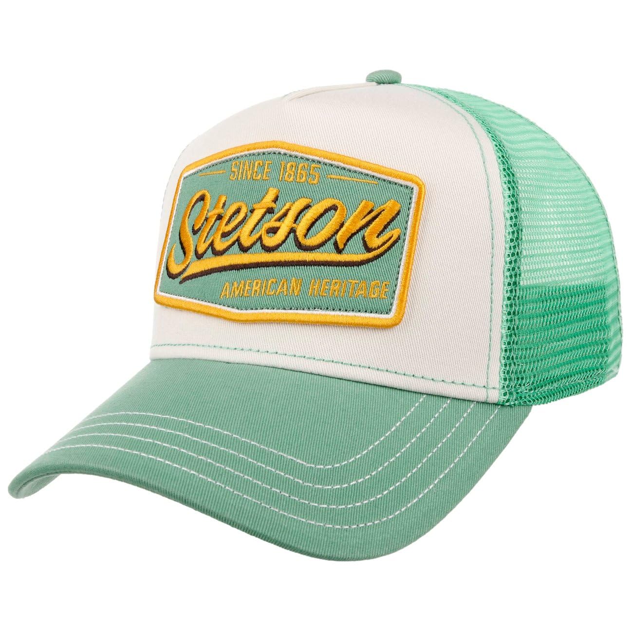 Stetson Vintage Trucker Cap Meshcap Baseballkappe mit Baumwollanteil Herren Damen Regulierte Mütze Frühling Sommer grün One Size