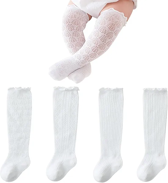 Apone Fatu Baby Knee High Socks Non Slip Grip Ankle Socks Ruffled Long Stockings for Infants Toddlers Kids Boys Girls