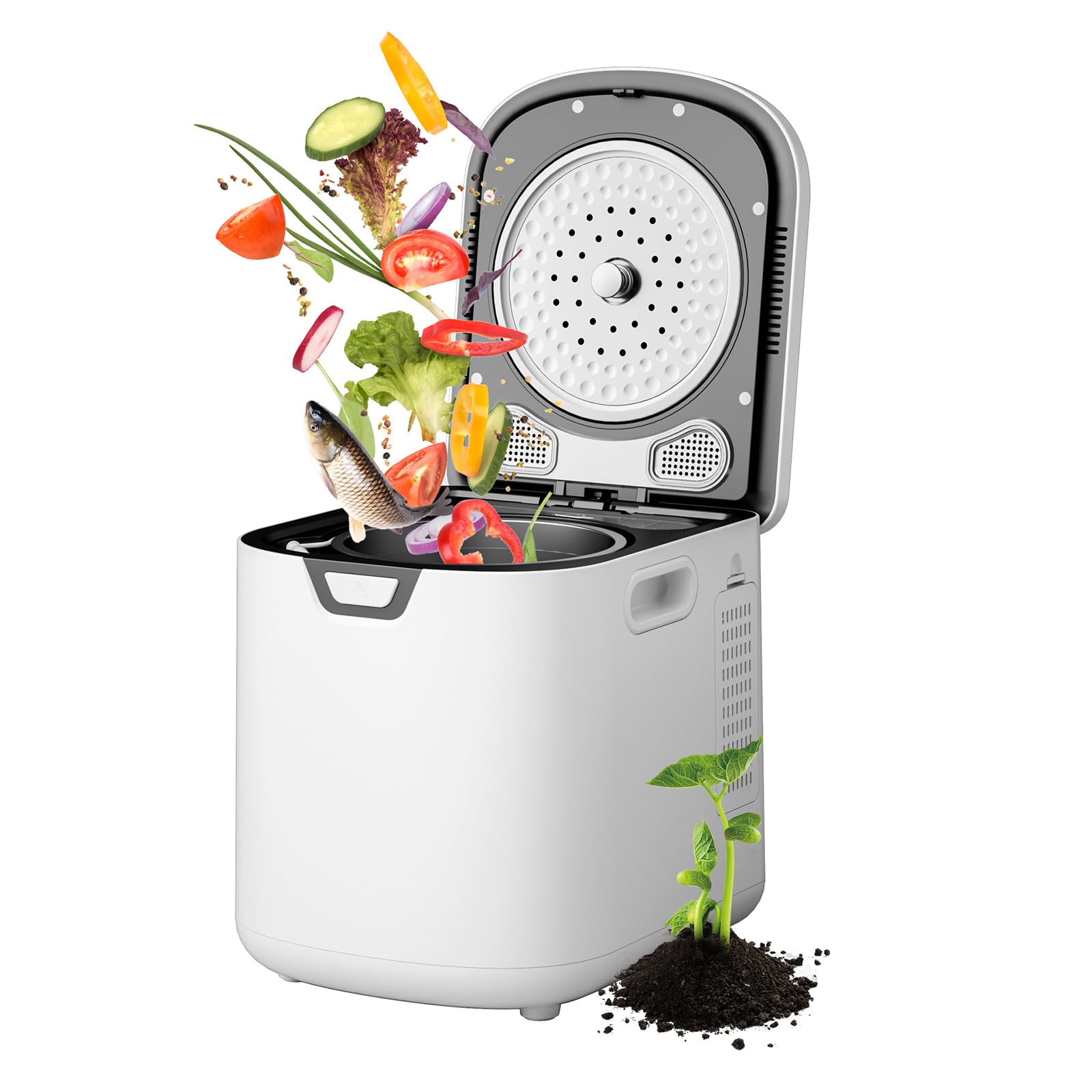 Compostador Eléctrico 4L, Contenedor Compostaje para Residuos Alimentos con Función Autolimpieza, Equipado con 2filtros Carbón Activado, Inodoro, Descomposición Rápida 2-6 Horas