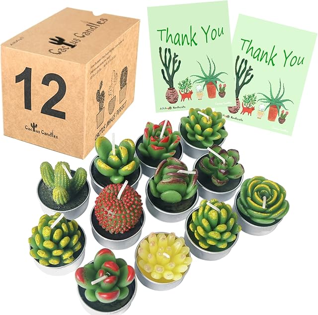 AIXIANG 12Pcs Cactus Candle Succulent Tealight Candles Cacti Tea Lights, Flower Tealight Candles, Wedding Favours Bridal Shower Favours, House Warming Gifts for Friends, Christmas Decorations