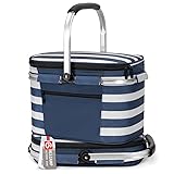 ALLCAMP Picnic Basket - Insulated Cooler, Thickening Foldable Picnic Basket with Removable Baskets & Sewn-in Frame, Basket for House Warming Gifts New Home(Blue White) Medium Blue White