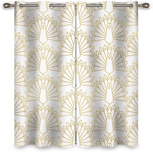 Cortina de panel de puerta curva a cuadros con textura dorada, 2 paneles de cortinas para habitación de niños de 55 pulgadas de ancho x 55 pulgadas