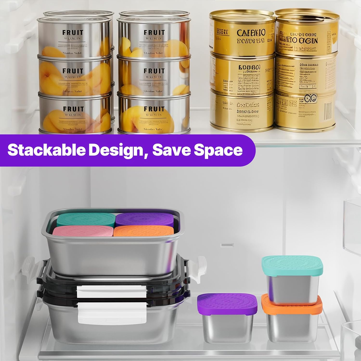 Set of 2 Snackle Box Container Stainless Steel Conntainers with Lids 10 Pack,2 Large Stainless Steel Container(1.5qt) and Set of 8 Snack Containers,Convenient to Carry,Suitable for Picnics and Travel