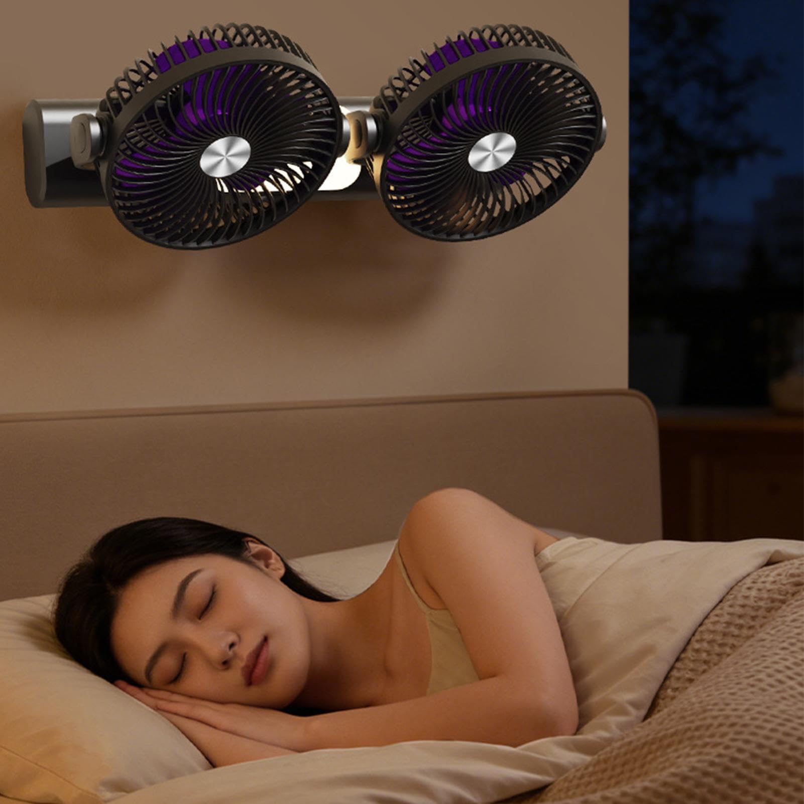 Ventilatore da parete Ricaricabile Rotazione Multi-Angolo 3 Velocità | ventilatore per tavolino per camera da casa campeggio tenda soffitto studio esterno lettura