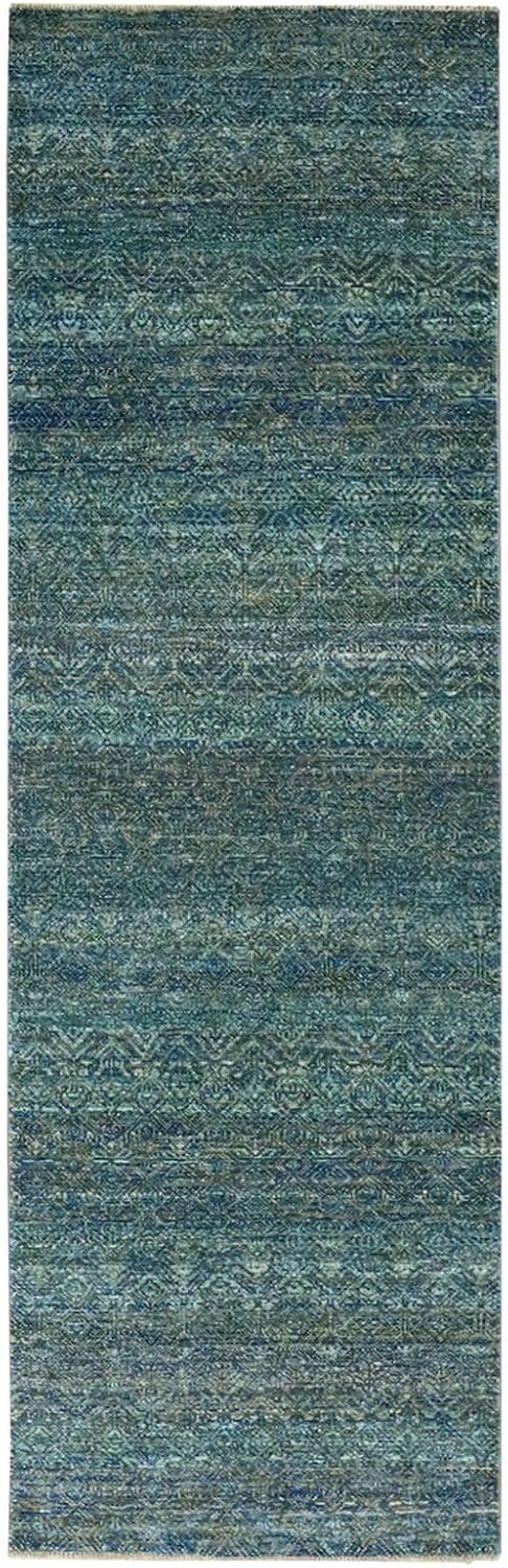 Green Diamond Repetitive Design Hand Knotted Kohinoor Heritta Wool Tone on Tone Runner Rug (2'6"x8')