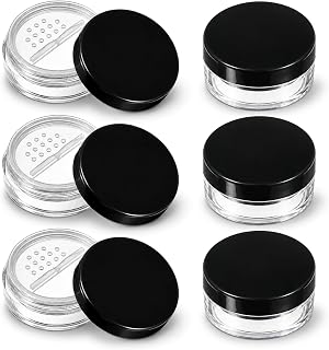 6 Pcs Loose Powder Containers, 10ml/0.34oz Powder Container Black | Travel Size Powder Container, Refillable No-Leak Compact for Makeup Powders, Foundation