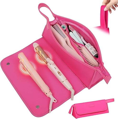 JKAOO Bolsa de viaje para herramientas para el cabello y alfombrilla resistente al calor, organizador portátil 2 en 1, estuche de viaje para