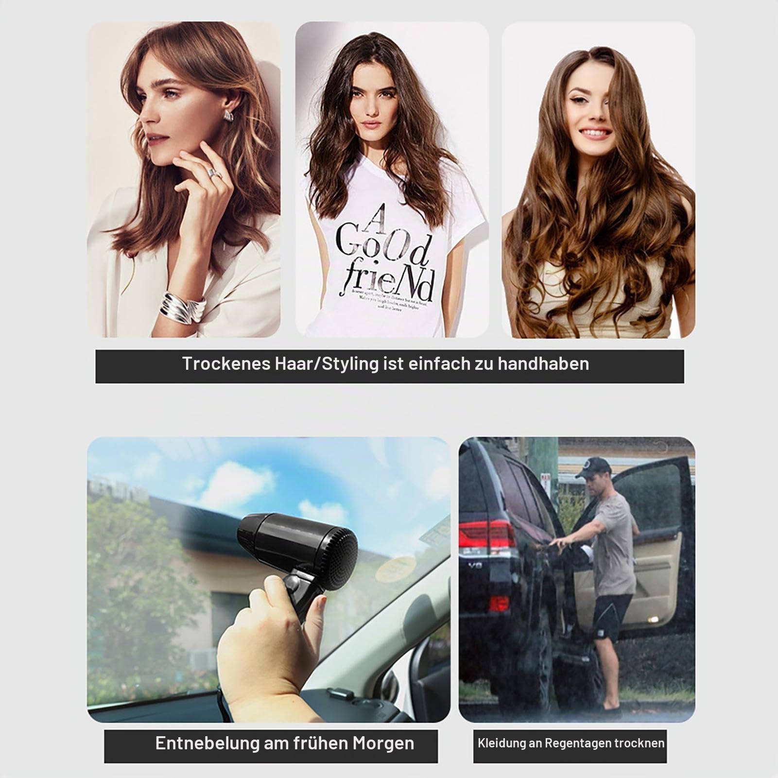 Auto-Föhn für Haare | 12V Auto Hot&Cold Klapp-Haartrockner,Haar-Styling-Werkzeug, Fön für Reise-Wohnmob, Auto, Cabriolet-Auto für Frauen und Männer