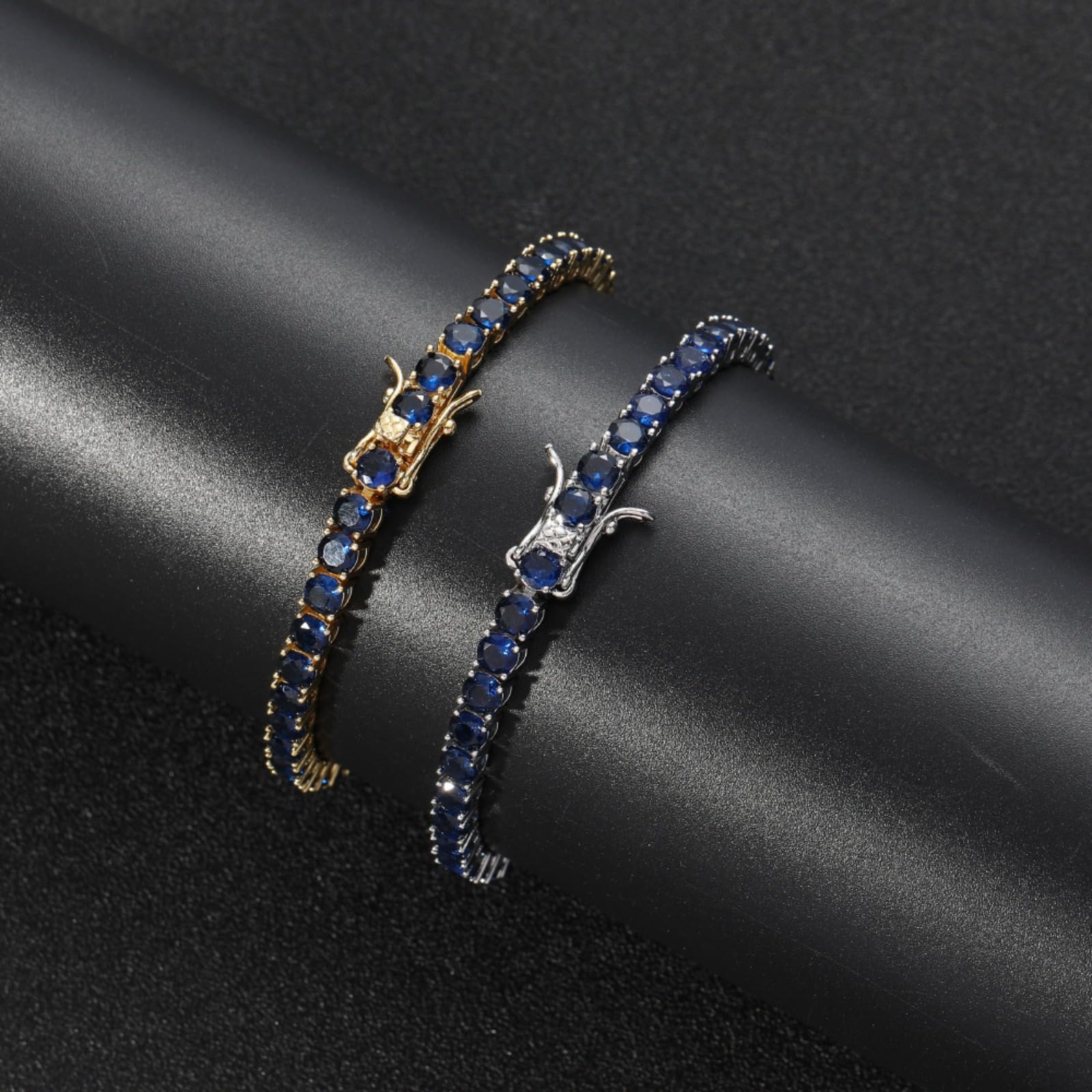 4mm niebieskie bransoletki tenisowe dla kobiet pozłacane 18K klasyczny okrągły krój syntetyczny diament bransoletka tenisowa CZ biżuteria nowożeńców