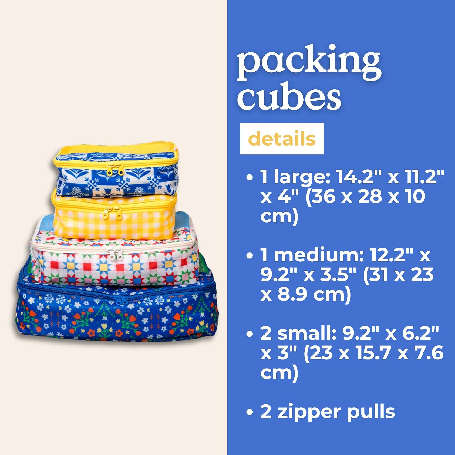 ban.do Packing Cubes Set, Blue Scandinavian Floral, 4 Pieces
