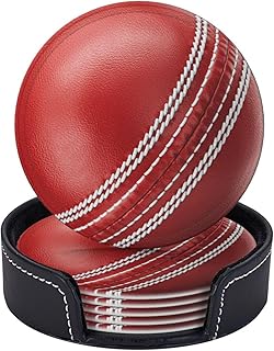 6 Pcs Cricket Ball Drink Coasters with Holder Coasters for Drinks Coffee Table Home Decor Housewarming Gift