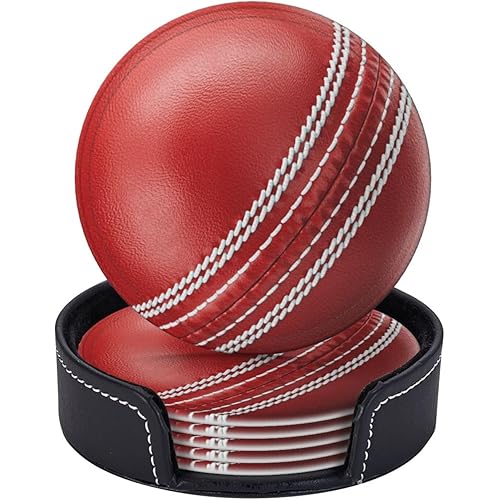 6 Pcs Cricket Ball Drink Coasters with Holder Coasters for Drinks Coffee Table Home Decor Housewarming Gift