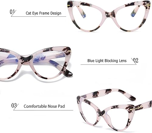 Miniatura 5 de Gafas de lectura de gran tamaño con diseño de ojo de gato para mujer, a la moda, con bloqueo de luz azul, lectores de computadora (paquete de 3,