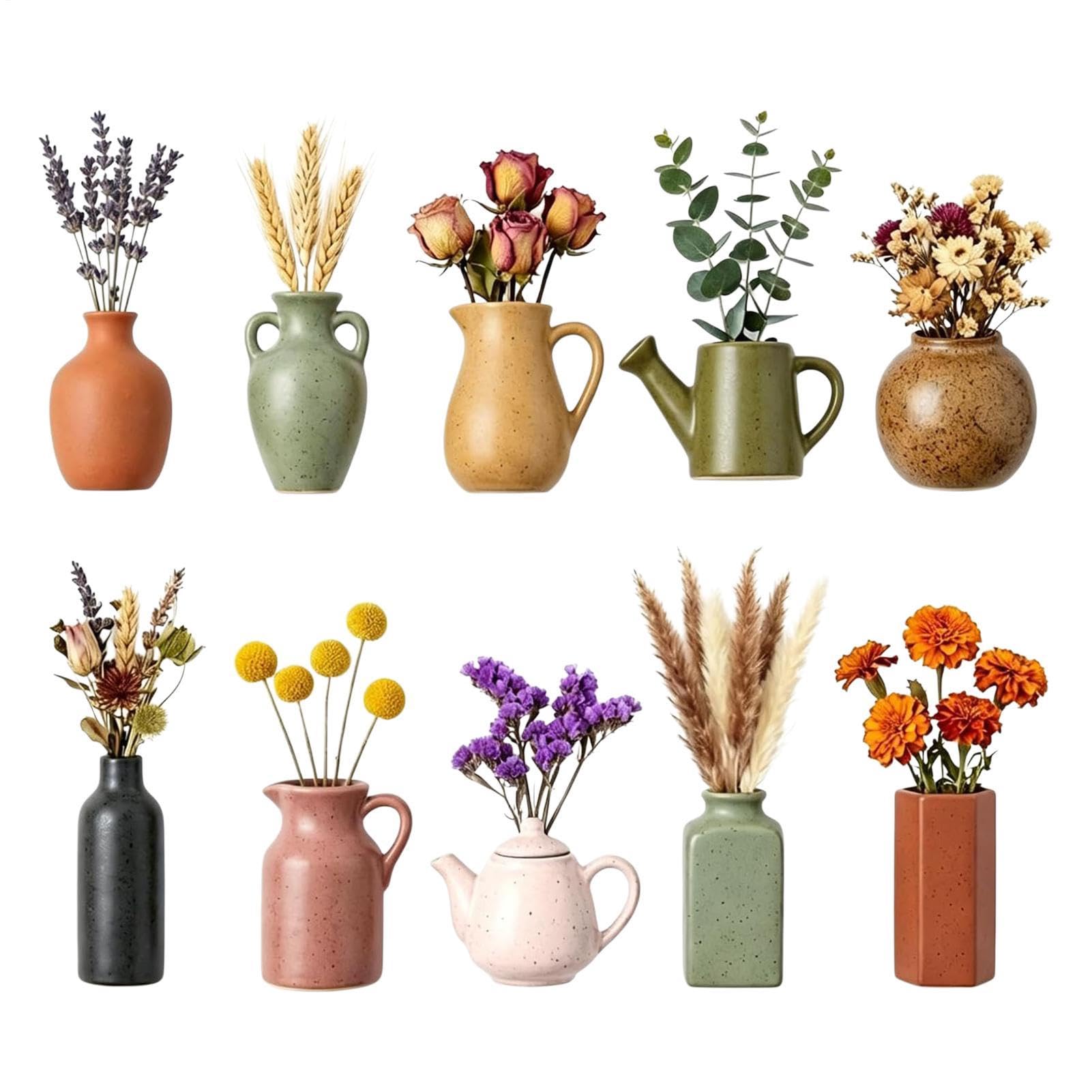 Jarrones magnéticos pequeños de cerámica para evitar caídas de flores en la nevera o pared