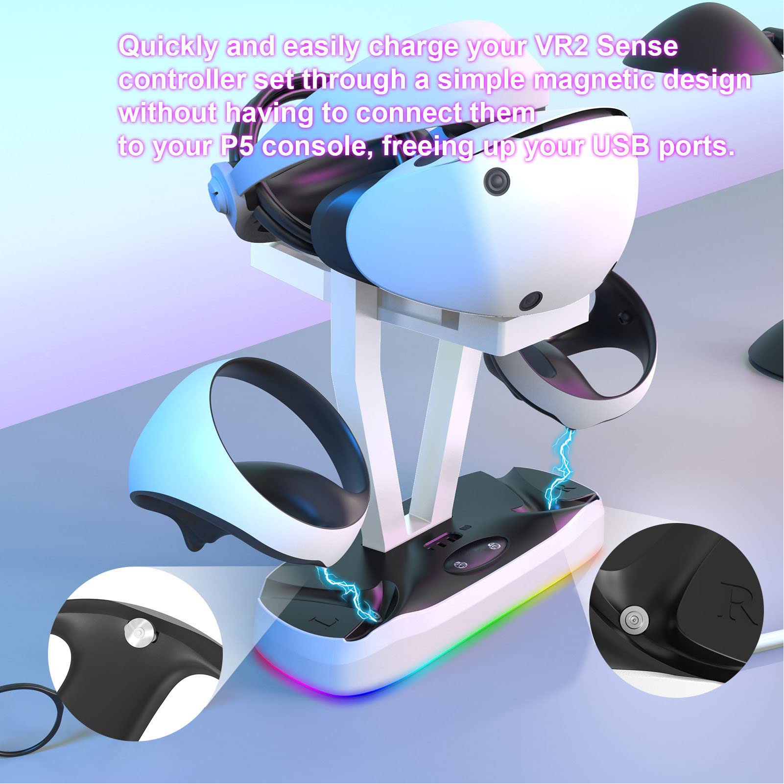 Base Caricatore Magnetico Leggero RGB per Console di Gioco con Indicatore LED e Assemblaggio Facile, Stazione di Ricarica per 2 Controller e Cuffie