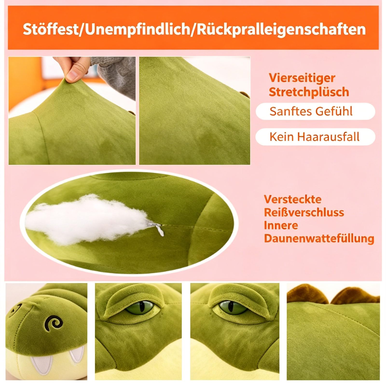 Riesen Krokodil Kuscheltier XXL, Groß Krokodil Stofftier Plüschtier Alligator, Krokodilkissen Plüschtier, Kawaii Plüschtier Krokodil Spielzeug Kissen, Geschenk für Jungen Mädchen (100cm,Grün)