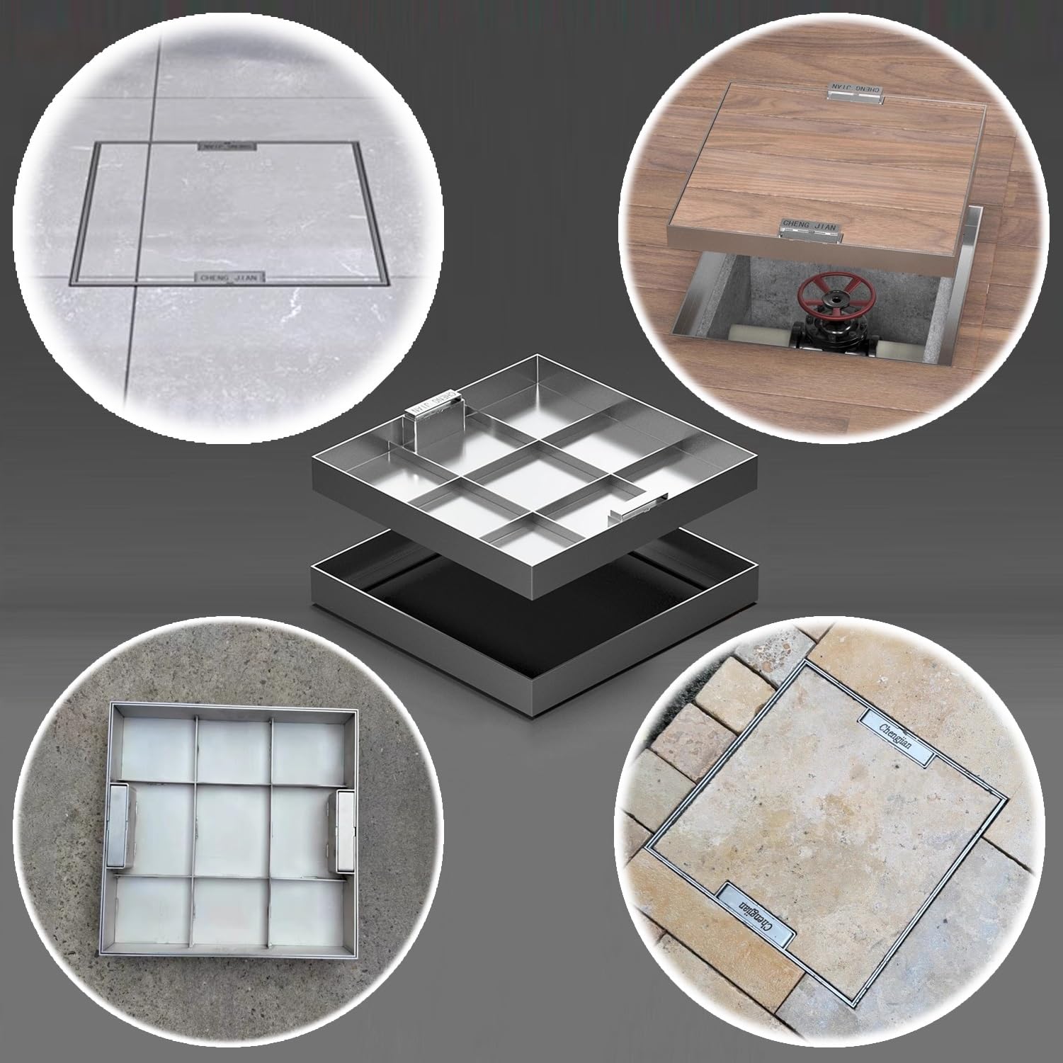Tapa De Arqueta Y Marco De Acero Inoxidable 304, Con Asa Retráctil, Cuadrada Incrustada Tapa Para Fosa Séptica, Para Uso En Interiores Y Exteriores(80x80cm)