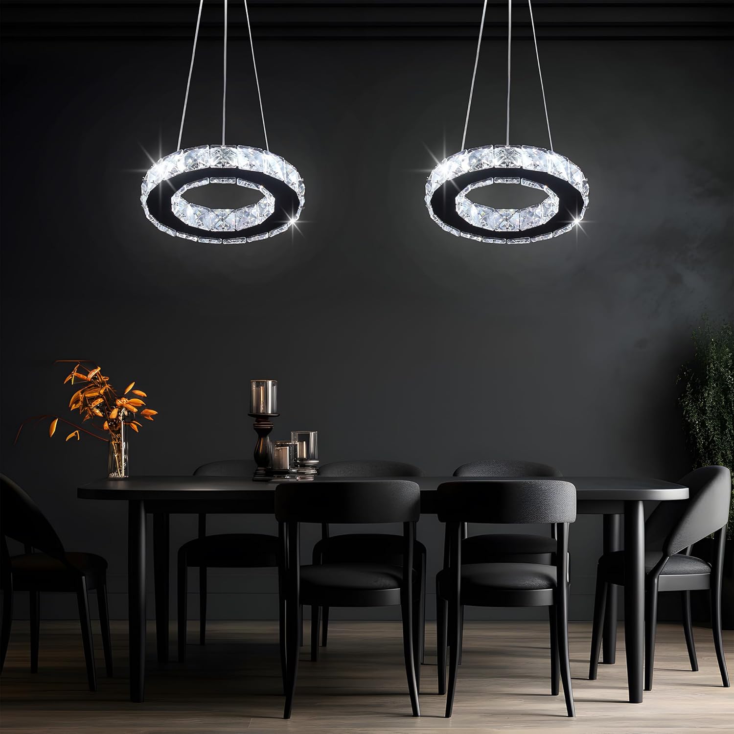 Modern Crystal Chandeliers LED Pendant Lighting Round Ring Chrome Flush Mount Ceiling Light Fixture Mini Chandeliers for Dining Room Kitchen Island Hallway