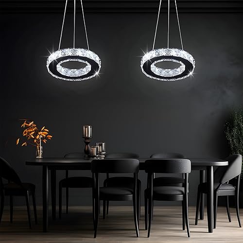 Miniatura 5 de Candelabros de cristal modernos con iluminación colgante LED, anillo redondo, cromado, montaje empotrado, lámpara de techo, mini candelabros para